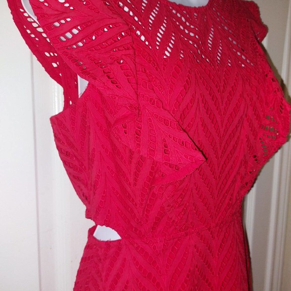 New $129 BARDOT Kira Red Eyelet Frill Dress Size 8 M Sexy Cutout Short - Picture 6 of 7